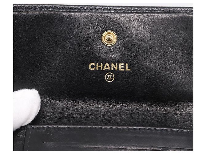 Portafoglio CHANEL Matelasse Caviar Skin Black Gold CC Auth 204790V Nero D'oro - vista 13