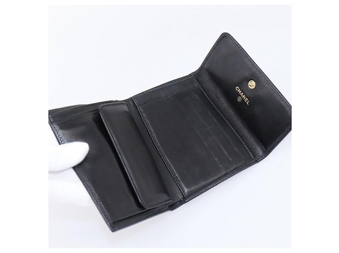 Portafoglio CHANEL Matelasse Caviar Skin Black Gold CC Auth 204790V Nero D'oro - vista 14