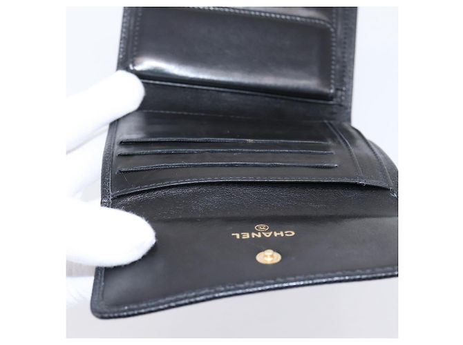 Portafoglio CHANEL Matelasse Caviar Skin Black Gold CC Auth 204790V Nero D'oro - vista 17