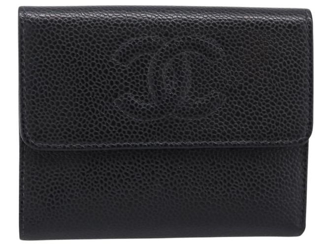 Portafoglio CHANEL Matelasse Caviar Skin Black Gold CC Auth 204790V Nero D'oro - vista 2