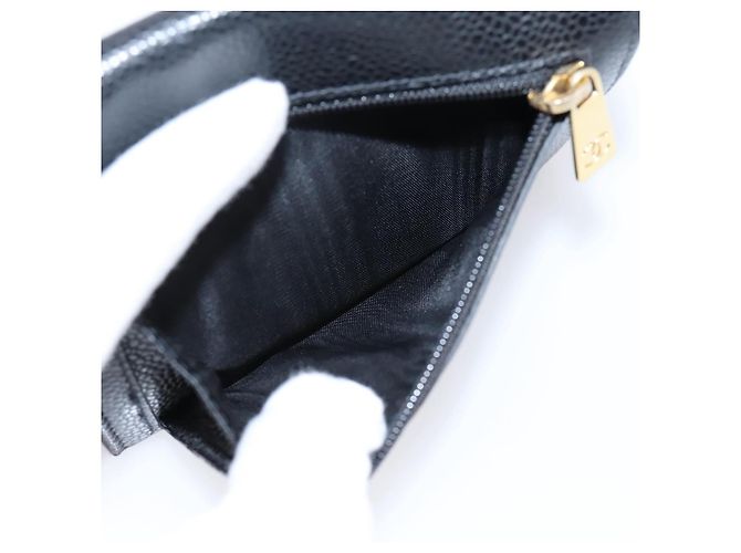 Portafoglio CHANEL Matelasse Caviar Skin Black Gold CC Auth 204790V Nero D'oro - vista 22