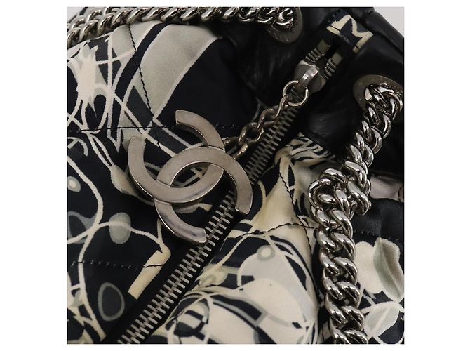CHANEL Chain Tote Bag Nylon Schwarz Silber CC Auth 203235A - Ansicht 15