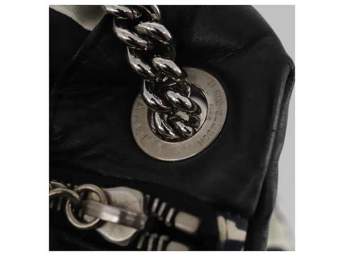 CHANEL Chain Tote Bag Nylon Schwarz Silber CC Auth 203235A - Ansicht 16