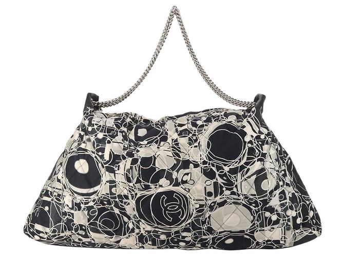 CHANEL Chain Tote Bag Nylon Schwarz Silber CC Auth 203235A - Ansicht 2