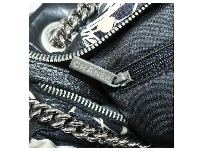 CHANEL Chain Tote Bag Nylon Schwarz Silber CC Auth 203235A - Ansicht 21
