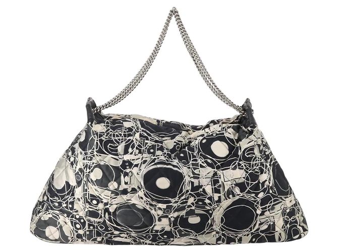 CHANEL Chain Tote Bag Nylon Schwarz Silber CC Auth 203235A - Ansicht 3