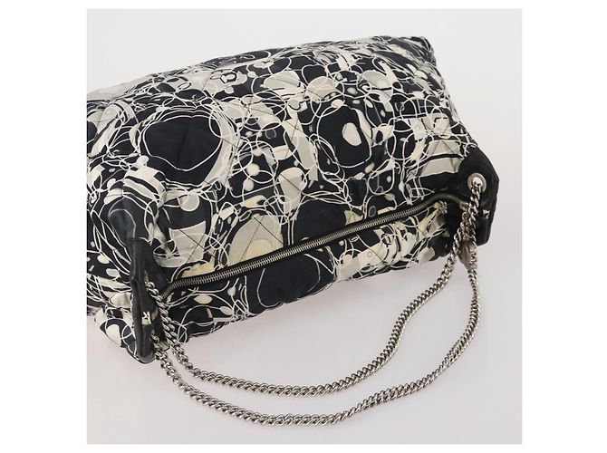 CHANEL Chain Tote Bag Nylon Schwarz Silber CC Auth 203235A - Ansicht 6