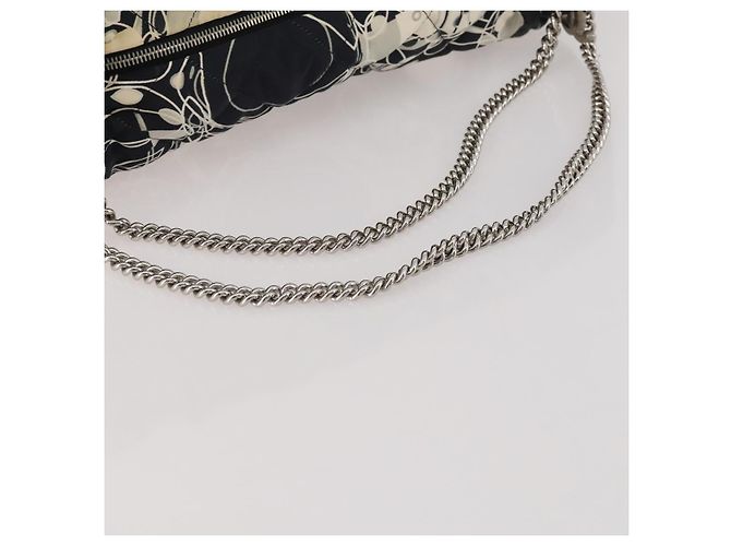CHANEL Chain Tote Bag Nylon Schwarz Silber CC Auth 203235A - Ansicht 7