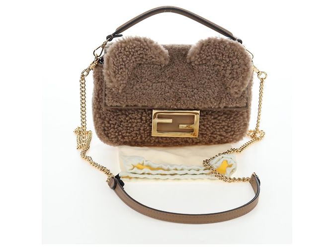 Borsa a spalla FENDI Baguette Shearing 2way Beige Gold Auth 203787SAM D'oro - vista 12