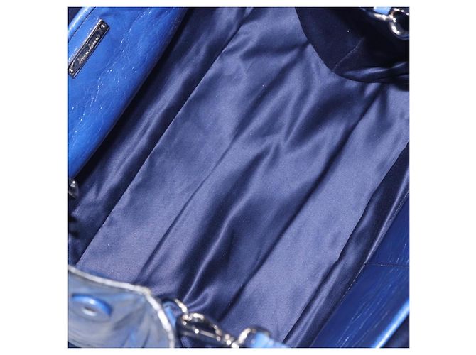 Borsa a mano Miu Miu Vitellolux 2way Blue Silver Auth 204308A Argento - vista 11
