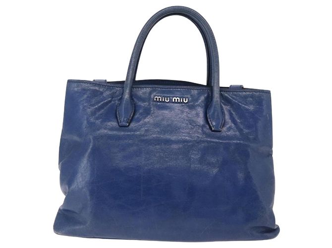 Borsa a mano Miu Miu Vitellolux 2way Blue Silver Auth 204308A Argento - vista 13
