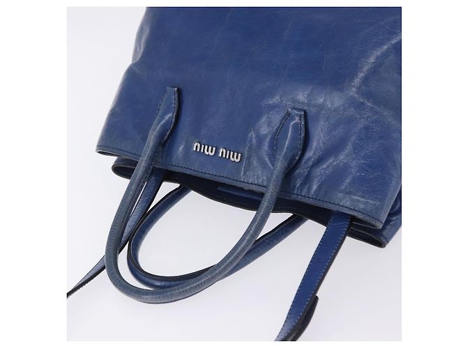 Borsa a mano Miu Miu Vitellolux 2way Blue Silver Auth 204308A Argento - vista 15