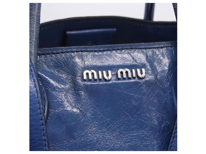 Borsa a mano Miu Miu Vitellolux 2way Blue Silver Auth 204308A Argento - vista 29