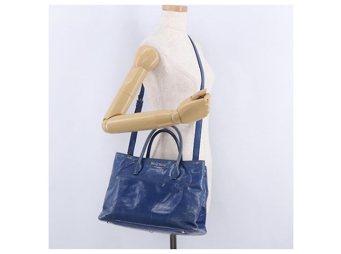 Borsa a mano Miu Miu Vitellolux 2way Blue Silver Auth 204308A Argento - vista 37