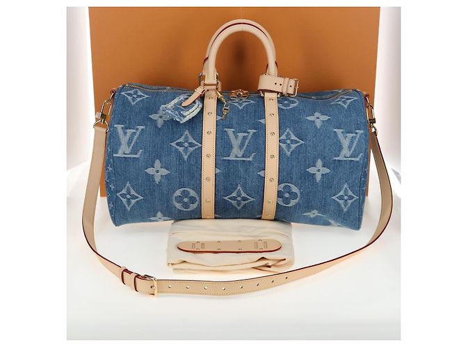 Borsa LOUIS VUITTON Monogram Denim Keepall Bandouliere 45 M24315 LV Auth yk9898SM Blu - vista 12