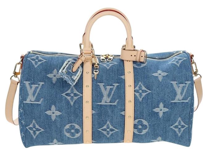 Borsa LOUIS VUITTON Monogram Denim Keepall Bandouliere 45 M24315 LV Auth yk9898SM Blu - vista 13