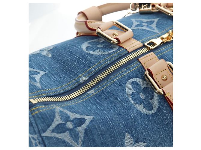 Borsa LOUIS VUITTON Monogram Denim Keepall Bandouliere 45 M24315 LV Auth yk9898SM Blu - vista 14