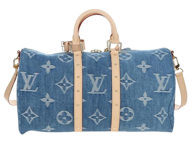 Borsa LOUIS VUITTON Monogram Denim Keepall Bandouliere 45 M24315 LV Auth yk9898SM Blu - vista 2