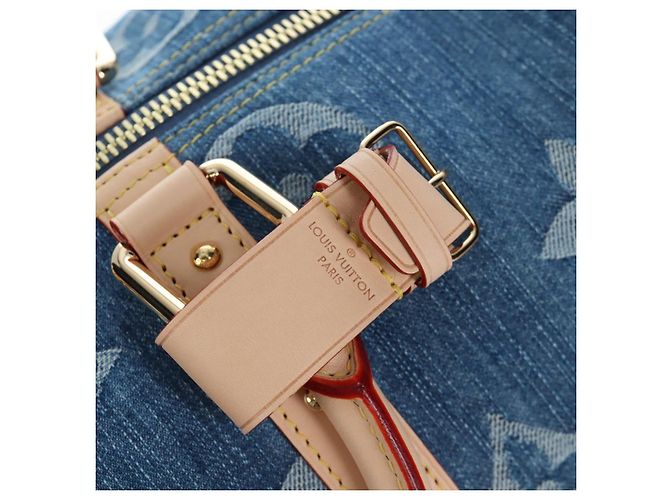 Borsa LOUIS VUITTON Monogram Denim Keepall Bandouliere 45 M24315 LV Auth yk9898SM Blu - vista 24