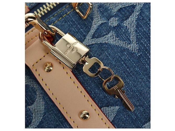 Borsa LOUIS VUITTON Monogram Denim Keepall Bandouliere 45 M24315 LV Auth yk9898SM Blu - vista 28