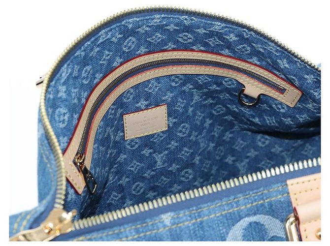 Borsa LOUIS VUITTON Monogram Denim Keepall Bandouliere 45 M24315 LV Auth yk9898SM Blu - vista 32