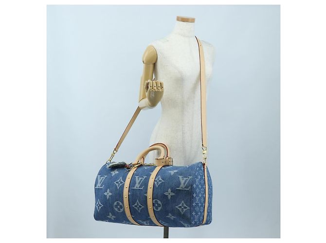Borsa LOUIS VUITTON Monogram Denim Keepall Bandouliere 45 M24315 LV Auth yk9898SM Blu - vista 37