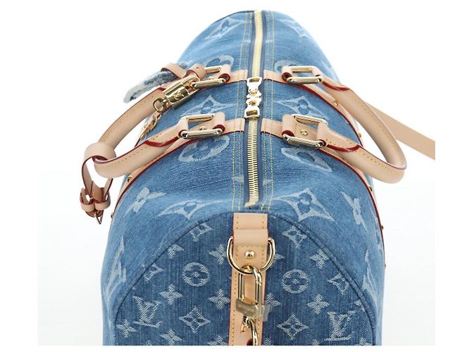 Borsa LOUIS VUITTON Monogram Denim Keepall Bandouliere 45 M24315 LV Auth yk9898SM Blu - vista 6