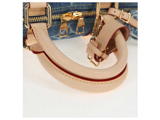 Borsa LOUIS VUITTON Monogram Denim Keepall Bandouliere 45 M24315 LV Auth yk9898SM Blu - vista 7