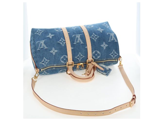 Borsa LOUIS VUITTON Monogram Denim Keepall Bandouliere 45 M24315 LV Auth yk9898SM Blu - vista 8