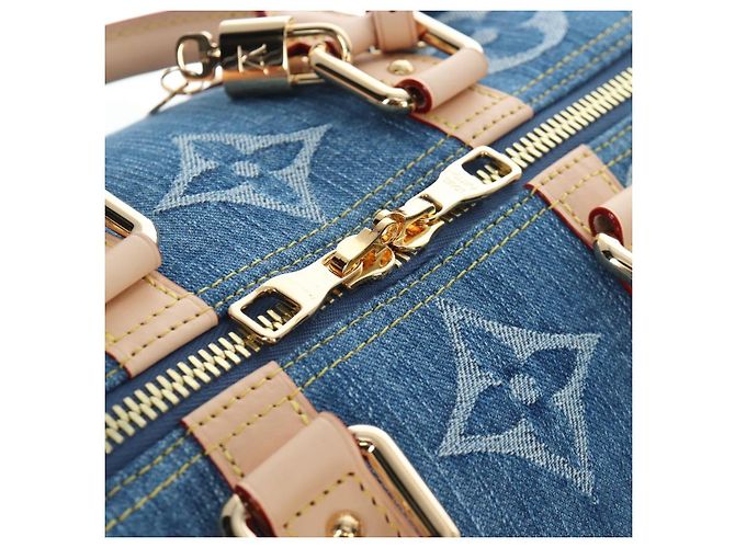 Borsa LOUIS VUITTON Monogram Denim Keepall Bandouliere 45 M24315 LV Auth yk9898SM Blu - vista 9
