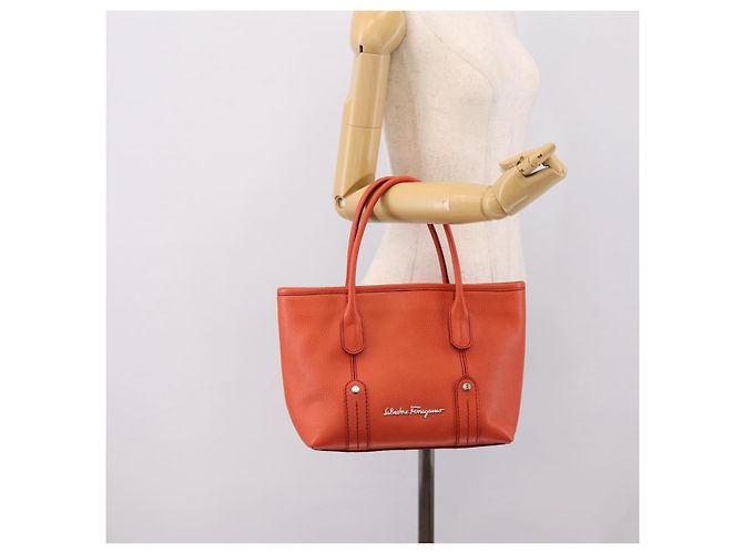 Borsa Salvatore Ferragamo in pelle arancione e argento Auth BA15525A - vista 22