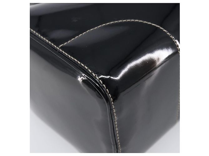Bolsa de mão PRADA Couro envernizado Black Silver Auth 204066A Preto Prata - vista 16