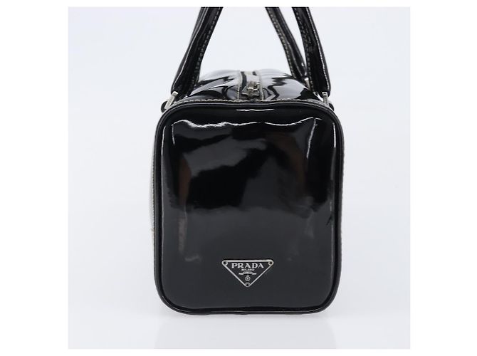 Bolsa de mão PRADA Couro envernizado Black Silver Auth 204066A Preto Prata - vista 4