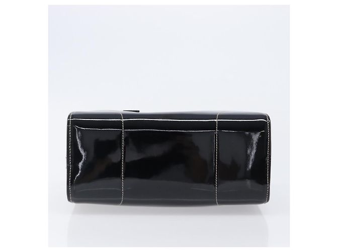 Bolsa de mão PRADA Couro envernizado Black Silver Auth 204066A Preto Prata - vista 5
