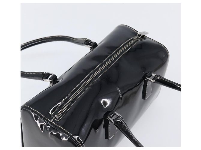 Bolsa de mão PRADA Couro envernizado Black Silver Auth 204066A Preto Prata - vista 6
