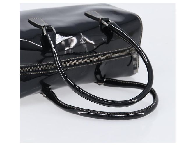 Bolsa de mão PRADA Couro envernizado Black Silver Auth 204066A Preto Prata - vista 7