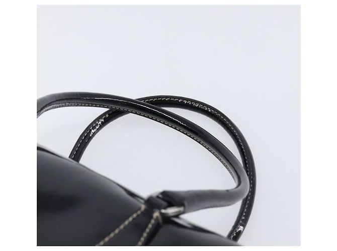 Bolsa de mão PRADA Couro envernizado Black Silver Auth 204066A Preto Prata - vista 8