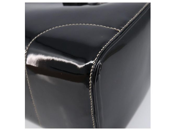 Bolsa de mão PRADA Couro envernizado Black Silver Auth 204066A Preto Prata - vista 9
