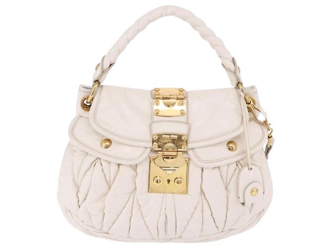 Borsa Miu Miu Matelassé in vernice 2way White Gold Tone Auth BA15492A Bianco - vista 13