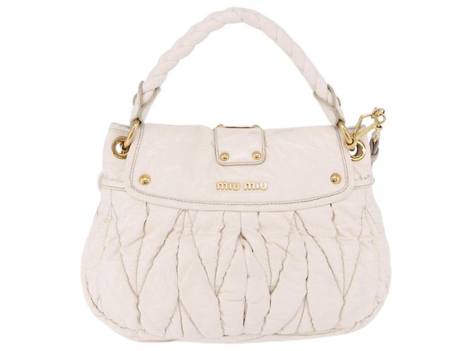 Borsa Miu Miu Matelassé in vernice 2way White Gold Tone Auth BA15492A Bianco - vista 2