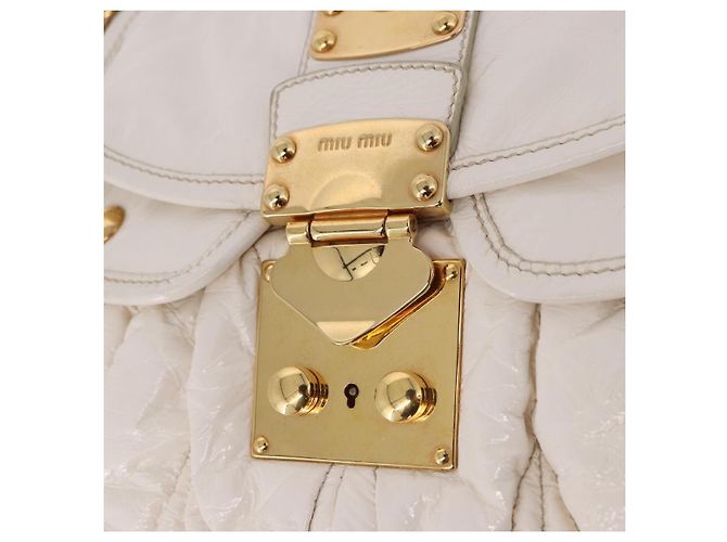 Borsa Miu Miu Matelassé in vernice 2way White Gold Tone Auth BA15492A Bianco - vista 25