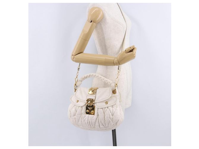 Borsa Miu Miu Matelassé in vernice 2way White Gold Tone Auth BA15492A Bianco - vista 34