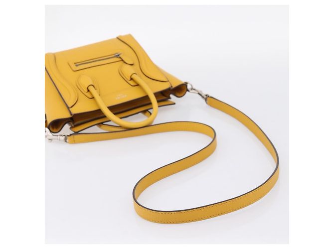 Céline CELINE Luggage Nano Hand Bag Leather 2way Yellow Gold Auth 204834M D'oro Giallo - vista 10