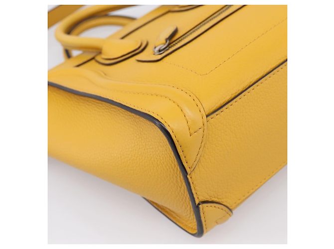 Céline CELINE Luggage Nano Hand Bag Leather 2way Yellow Gold Auth 204834M D'oro Giallo - vista 14