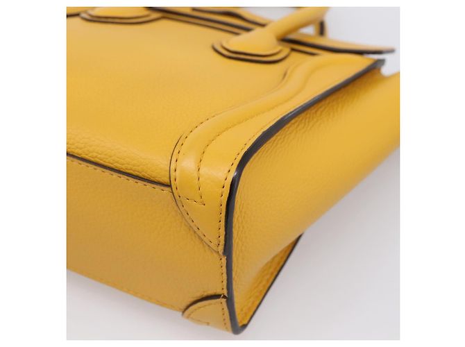 Céline CELINE Luggage Nano Hand Bag Leather 2way Yellow Gold Auth 204834M D'oro Giallo - vista 15