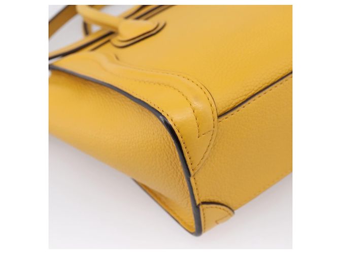 Céline CELINE Luggage Nano Hand Bag Leather 2way Yellow Gold Auth 204834M D'oro Giallo - vista 16