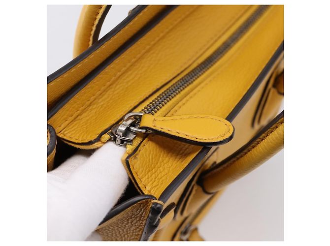 Céline CELINE Luggage Nano Hand Bag Leather 2way Yellow Gold Auth 204834M D'oro Giallo - vista 18
