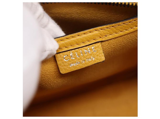Céline CELINE Luggage Nano Hand Bag Leather 2way Yellow Gold Auth 204834M D'oro Giallo - vista 19
