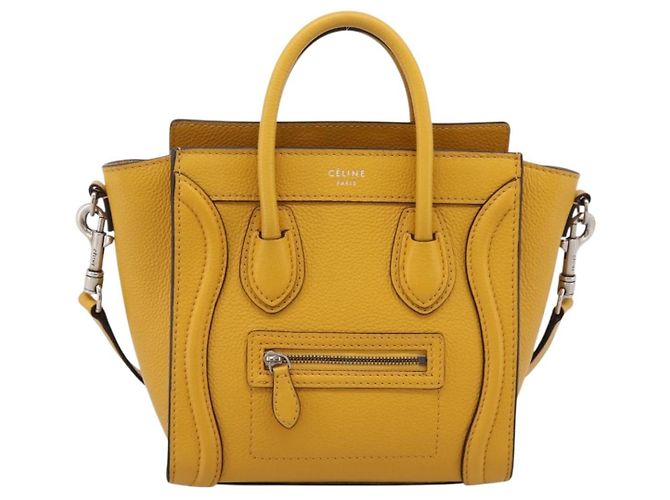 Céline CELINE Luggage Nano Hand Bag Leather 2way Yellow Gold Auth 204834M D'oro Giallo - vista 2