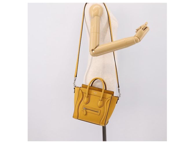 Céline CELINE Luggage Nano Hand Bag Leather 2way Yellow Gold Auth 204834M D'oro Giallo - vista 26